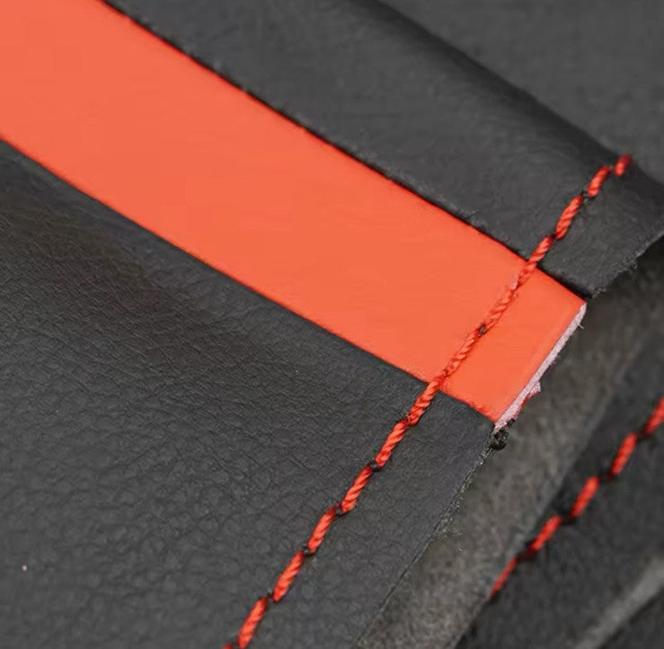 Peugeot 208 2008 2014-2018 Black Red Leather Steering Wheel Cover Self Stitch