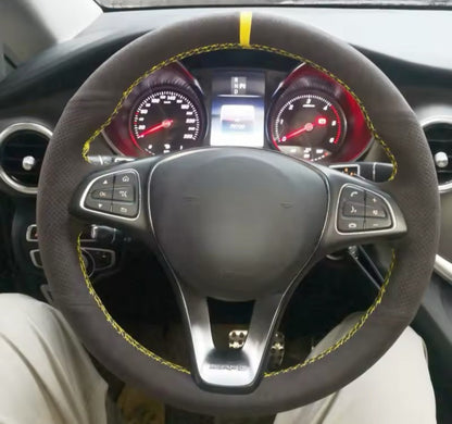 Mercedes C200L E63 E300 E320 GLK GLC260 GLA Suede Steering Wheel Cover Yellow