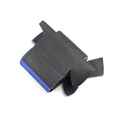 Leather Steering Wheel Cover For Nissan Qashqai X-Trail Black W/ Blue Stitching