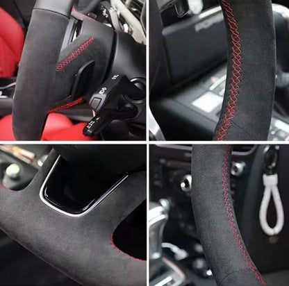 Kia Stinger 2017-2020 Suede Steering Wheel Cover Self Stitch Red Thread Line