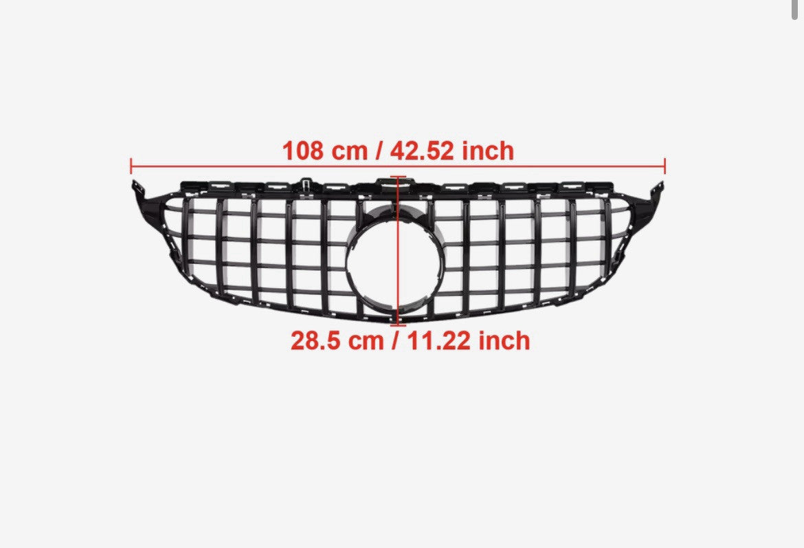 GT Style Front Grille For Mercedes C Class W205 C205 2014-2018 Gloss Black