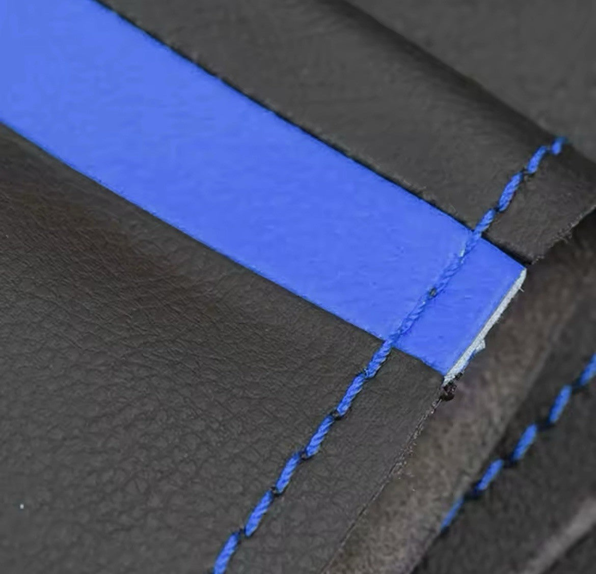 Leather Steering Wheel Cover For Nissan Qashqai X-Trail Black W/ Blue Stitching