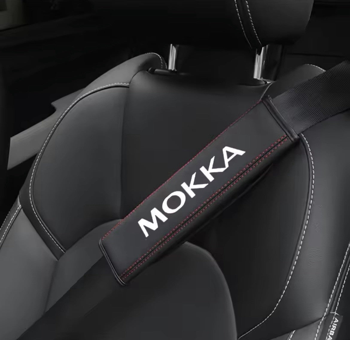 Vauxhall Mokka Leather Seatbelt Shoulder Cover Pads Black & Red 2pcs
