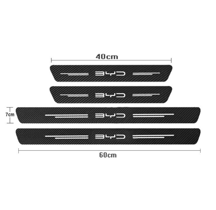 BYD Carbon Fibre Effect Adhesive Door Sill Overlay Strips Protectors Vinyl 4pcs
