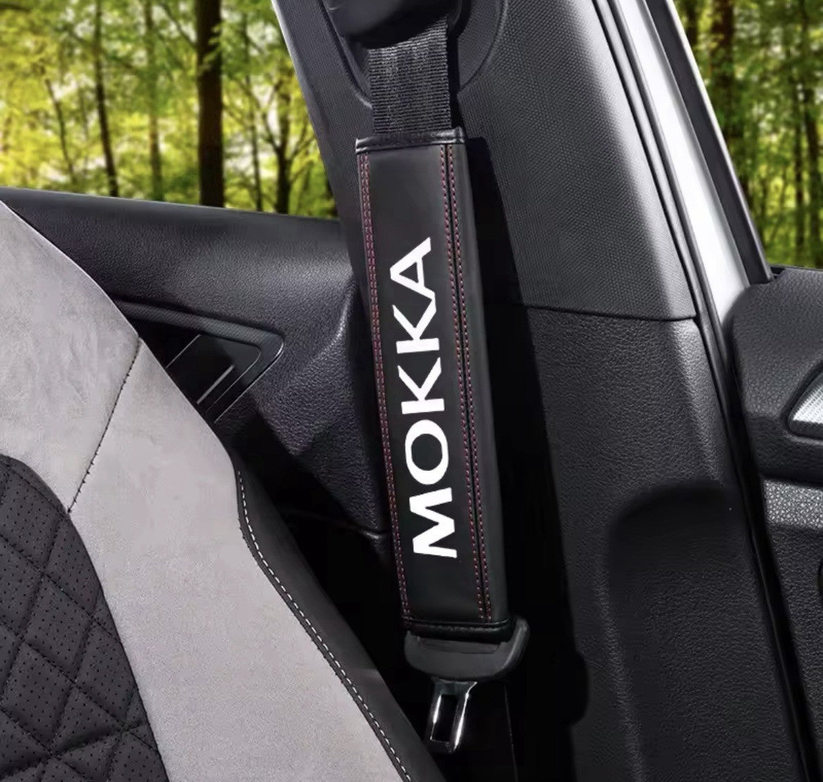 Vauxhall Mokka Leather Seatbelt Shoulder Cover Pads Black & Red 2pcs
