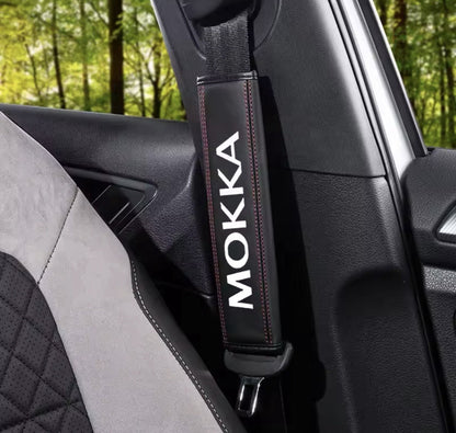 Vauxhall Mokka Leather Seatbelt Shoulder Cover Pads Black & Red 2pcs