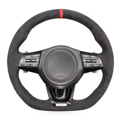 Kia Stinger 2017-2020 Suede Steering Wheel Cover Self Stitch Red Thread Line