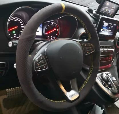 Mercedes C200L E63 E300 E320 GLK GLC260 GLA Suede Steering Wheel Cover Yellow