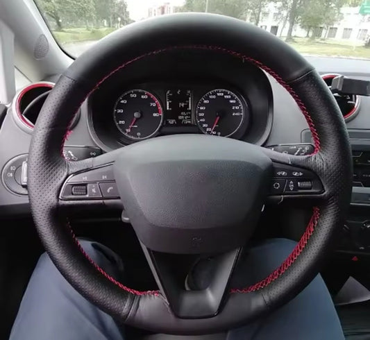Seat Leon Ibiza Ateca Arona PU Leather Steering Wheel Cover Self Stitch Red