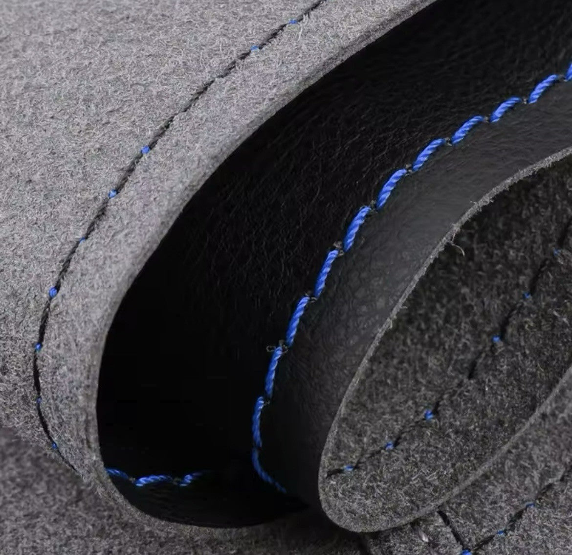 Leather Steering Wheel Cover For Nissan Qashqai X-Trail Black W/ Blue Stitching